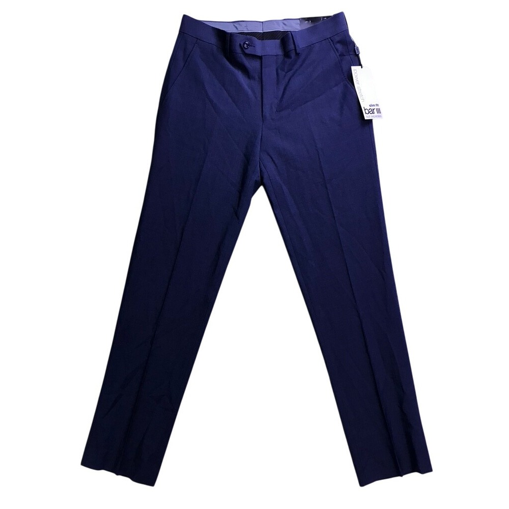 Bar III Suit Pants Men 30x30 Blue Slim Fit Wool Blend Power Stretch Trousers